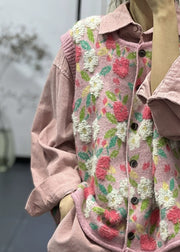 Handmade Pink O Neck Button Jacquard Patchwork Knit Vest Sleeveless