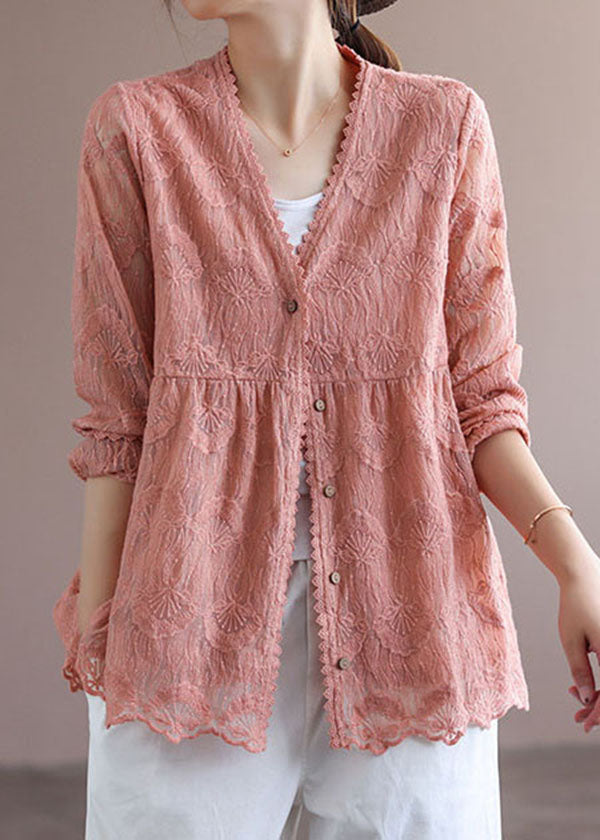 Handmade Pink Patchwork Lace Cardigans Tops Spring