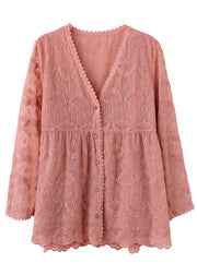 Handmade Pink Patchwork Lace Cardigans Tops Spring