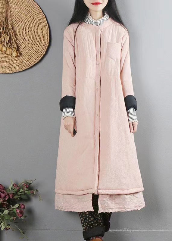 Handmade Pink Pockets Patchwork Fine Cotton Filled Coats Winter