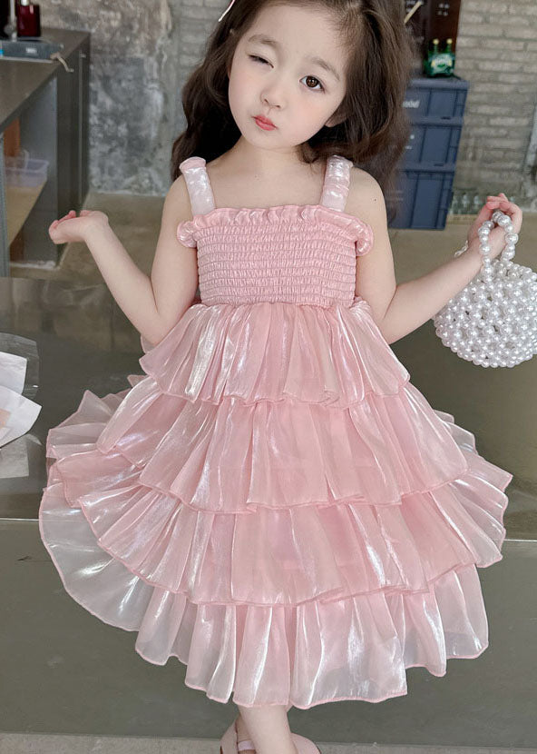 Handmade Pink Ruffled Patchwork Tulle Baby Girls Dresses Sleeveless