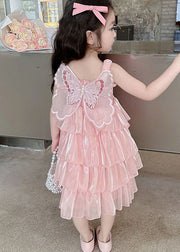 Handmade Pink Ruffled Patchwork Tulle Baby Girls Dresses Sleeveless
