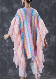 Handmade Pink Ruffles Patchwork Print Knit Shawl Spring