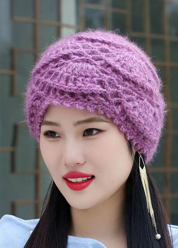 Handmade Purple Autumn Winter Knit Bonnie Hat