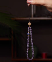 Handmade Purple Crystal Cloisonne Four Leaf Clover Phone Chains