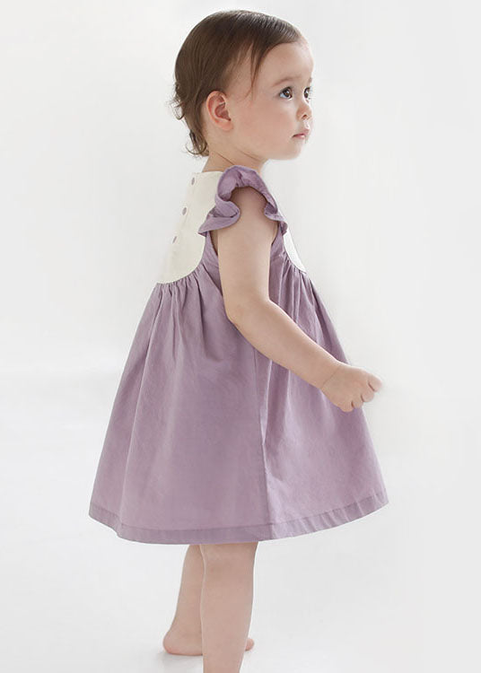 Handmade Purple Embroidered Patchwork Cotton Baby Girls Dresses Summer