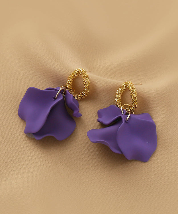 Handmade Purple Floral Alloy Acrylic Hoop Earrings