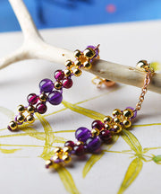 Handmade Purple Grape Crystal 14K Gold Drop Earrings