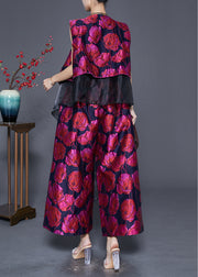 Handmade Purple Jacquard Asymmetrical Patchwork Silk Two Piece Set Outfits Fall