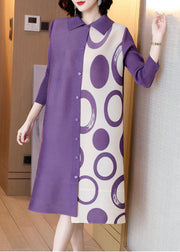 Handmade Purple Peter Pan Collar Print Silk Holiday Dress Long Sleeve