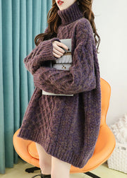 Handmade Purple Turtle Neck Winter Knit sweaters
