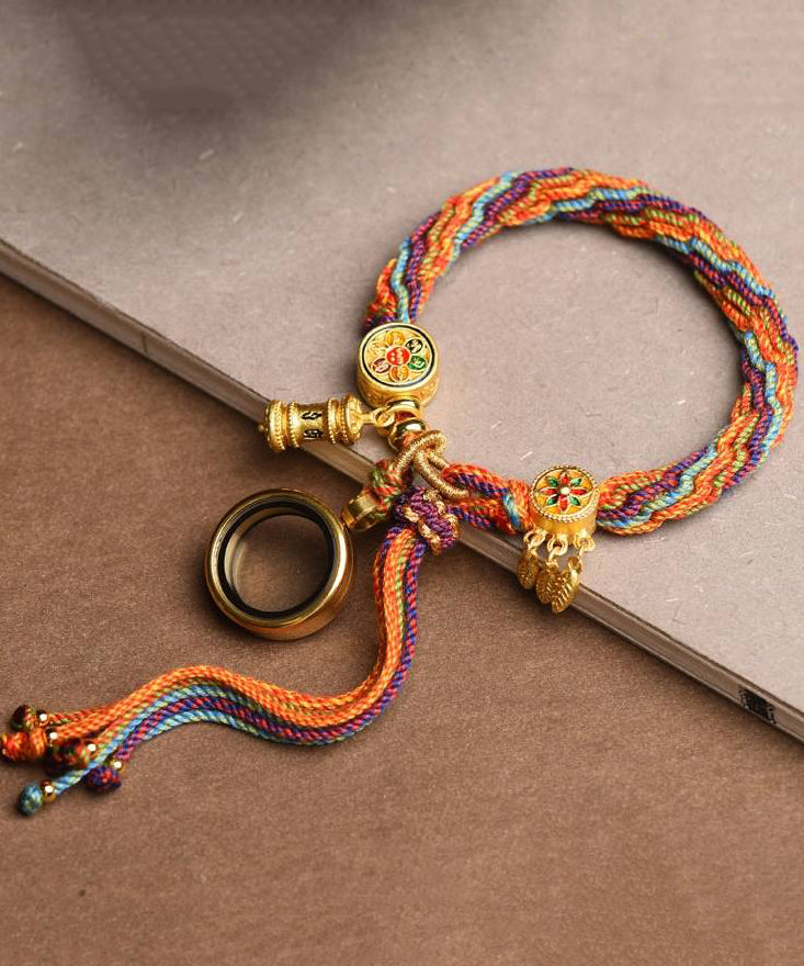 Handmade Rainbow Hand Knitting Cotton Thread Gesang Flower Charm Bracelet