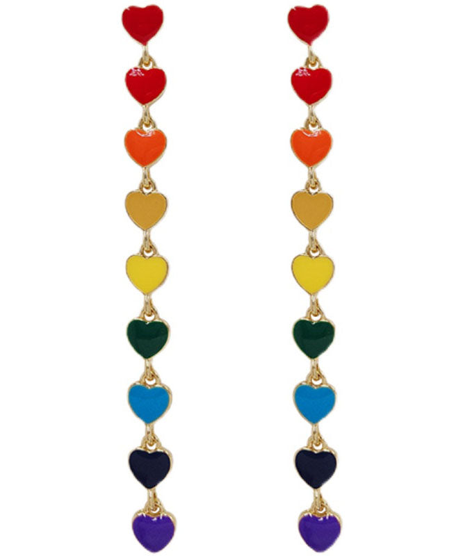 Handmade Rainbow Overgild Oil Drip Love Tassel Drop Earrings