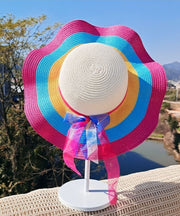 Handmade Rainbow Stripe Straw Woven Floppy Sun Hat