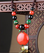 Handmade Red Agate Coloured Glaze Pendant Necklace