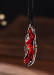Handmade Red Bean Copper Jade Pendant Necklace