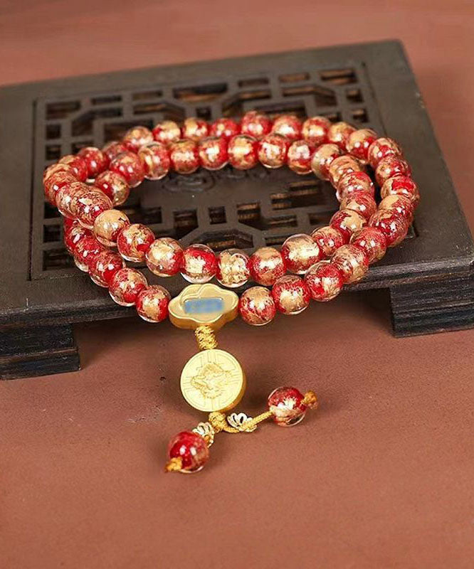 Handmade Red Coloured Glaze Buddha Beads Charm Bracelet