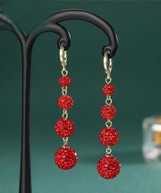 Handmade Red Copper Zircon Tassel Drop Earrings