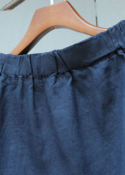 Handmade Red Elastic Waist Patchwork Linen Crop Pants Summer