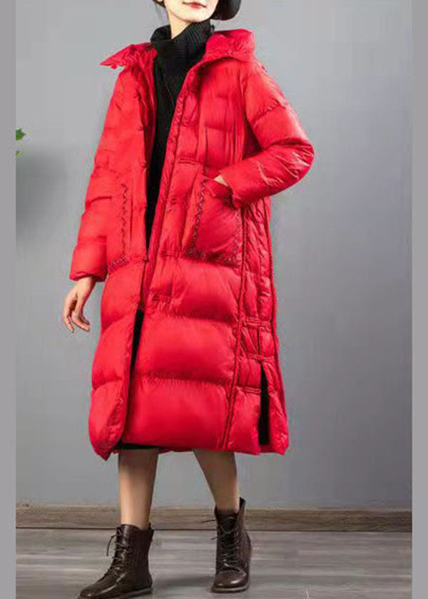 Handmade Red Embroidered Button Duck Down Down Coat Winter