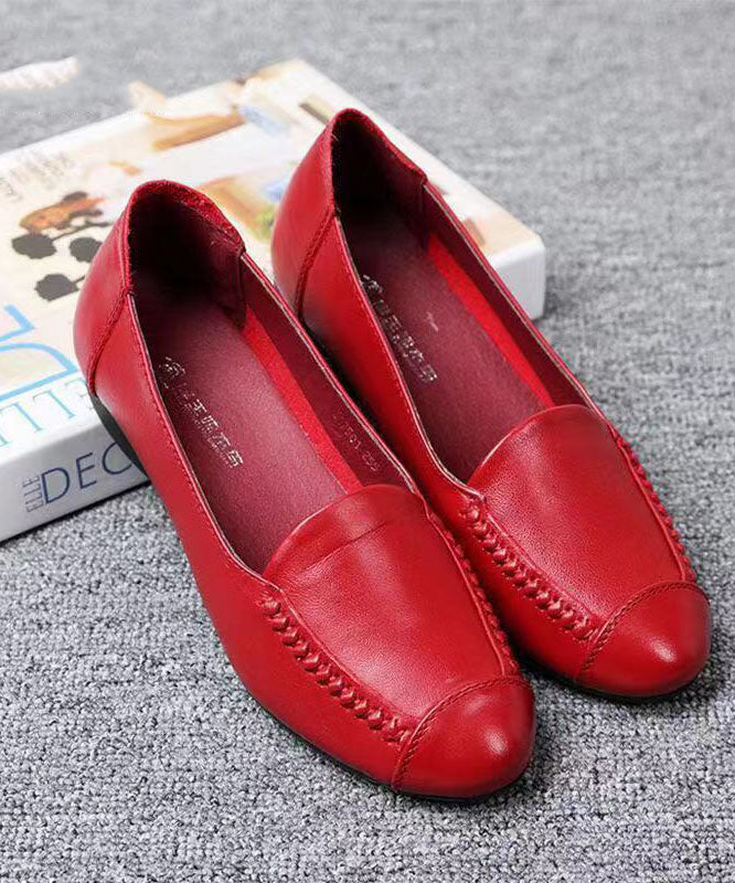 Handmade Red Penny Loafers Cowhide Leather Retro Splicing Penny Loafers