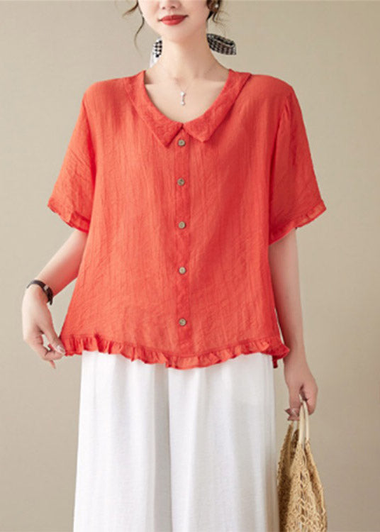 Handmade Red Ruffled Button Top Flare Sleeve