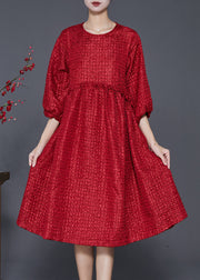 Handmade Red Ruffled Jacquard Spandex Dresses Half Sleeve