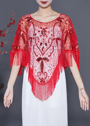 Handmade Red Sequins Tassel Tulle Tops Summer