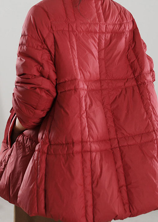 Handgefertigter roter V-Ausschnitt mit Taillenbund Entendaunenmantel Winter