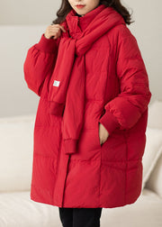 Handgemachte rote Reißverschlusstaschen Entendaunen-Daunenmantel Winter