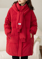 Handmade Red Zip Up Pockets Duck Down coat Winter