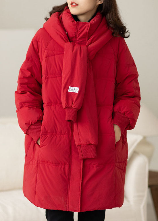 Handmade Red Zip Up Pockets Duck Down coat Winter