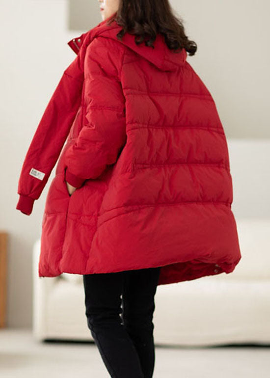 Handgemachte rote Reißverschlusstaschen Entendaunen-Daunenmantel Winter