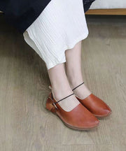 Handmade Retro Floral Flat Shoes For Women Brown Cowhide Leather