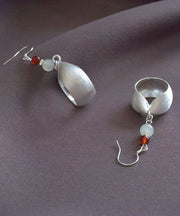 Handmade Retro Jade Patchwork Silver Drop Earrings