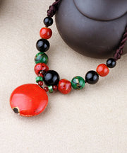 Handmade Retro Patchwork Red Jade Pendant Necklace