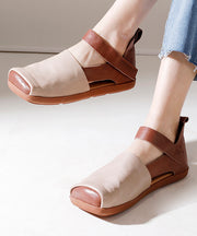 Handmade Retro Splicing Flat Feet Shoes Brown Cowhide Leather