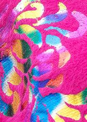 Handgemachter rosafarbener Fledermaus-Flügel-Hülsen-Druck, asymmetrisches Design, Herbst-Strickpullover