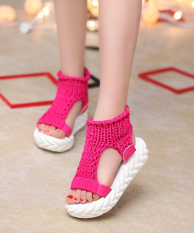 Handmade Rose Splicing Peep Toe Platform Sandals Knit Fabric