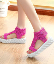 Handmade Rose Splicing Peep Toe Platform Sandals Knit Fabric