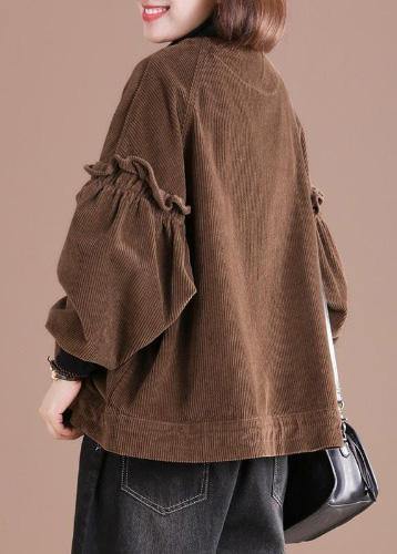 Handmade Ruffles Fashion Spring Clothes For Women Chocolate Coat - SooLinen