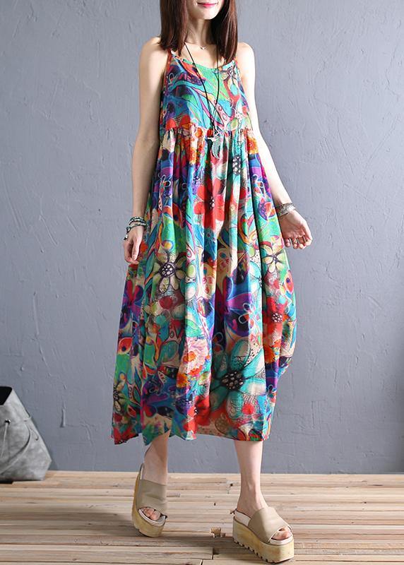 Handmade Spaghetti Strap cotton summer clothes design floral loose Dresses - SooLinen