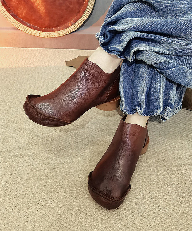 Handmade Splicing Comfy Ankle Boots Brown Cowhide Leather