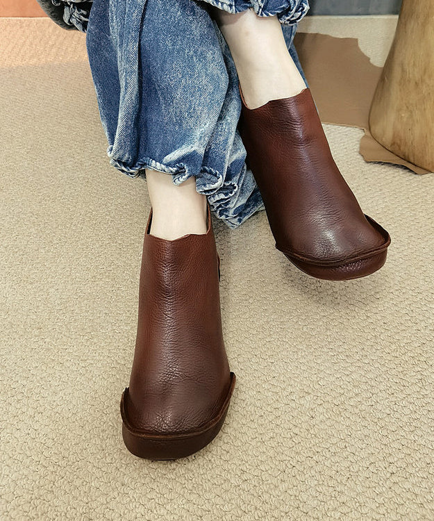 Handmade Splicing Comfy Ankle Boots Brown Cowhide Leather