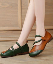 Handmade Splicing Green Flat Shoes For Women Lace Up Flats