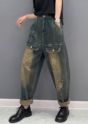 Handmade Star Zircon Pockets High Waist Patchwork Jeans Fall
