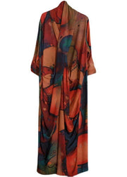 Handmade V Neck SpringC lothes Women Tutorials Print Robes Dress - SooLinen
