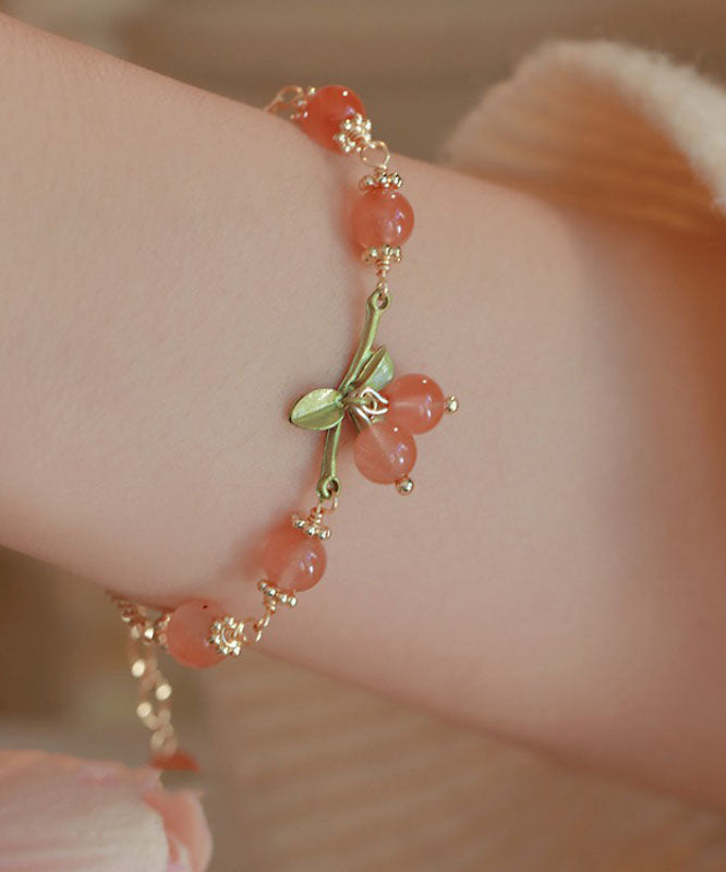Handmade Water Red Overgild Cherry Beads Chain Bracelet