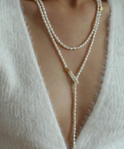 Handmade White Alloy Pearl Beading Gratuated Bead Necklace