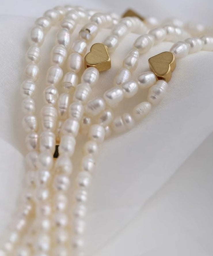Handmade White Alloy Pearl Beading Gratuated Bead Necklace